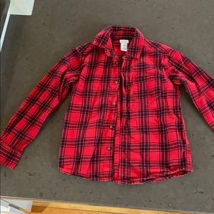Boys Carter’s red/black plaid button down shirt.